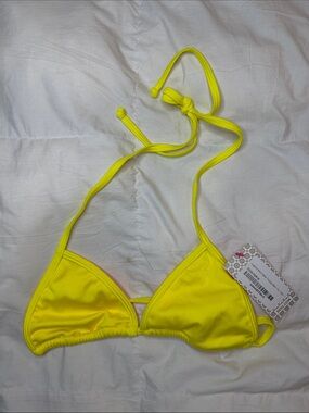 DOLL Swimwear Solid Neon Yellow Triangle Bikini Top – Size Small